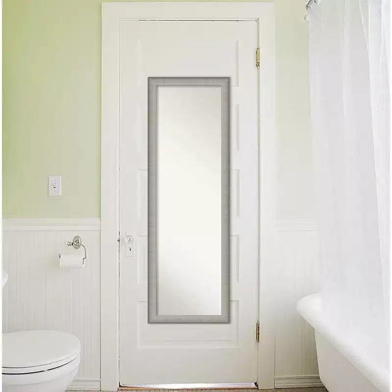 17" x 51" Elegant Brushed Framed On the Door Mirror Pewter - : Polystyrene Frame, Includes Mounting Hardware