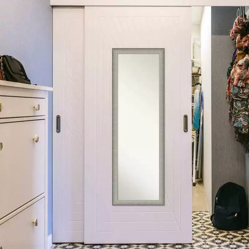 17" x 51" Elegant Brushed Framed On the Door Mirror Pewter - : Polystyrene Frame, Includes Mounting Hardware