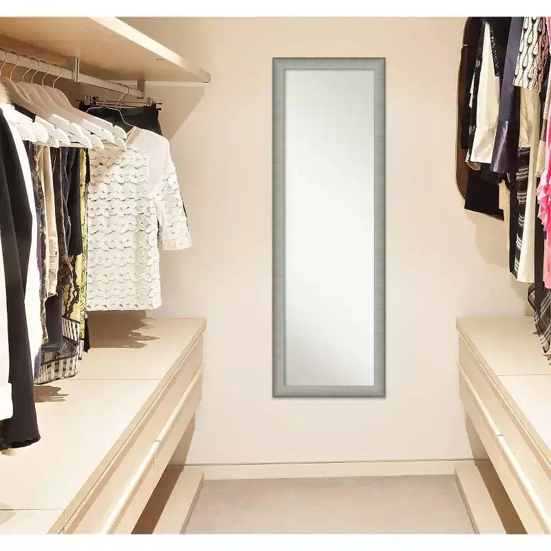 17" x 51" Elegant Brushed Framed On the Door Mirror Pewter - : Polystyrene Frame, Includes Mounting Hardware