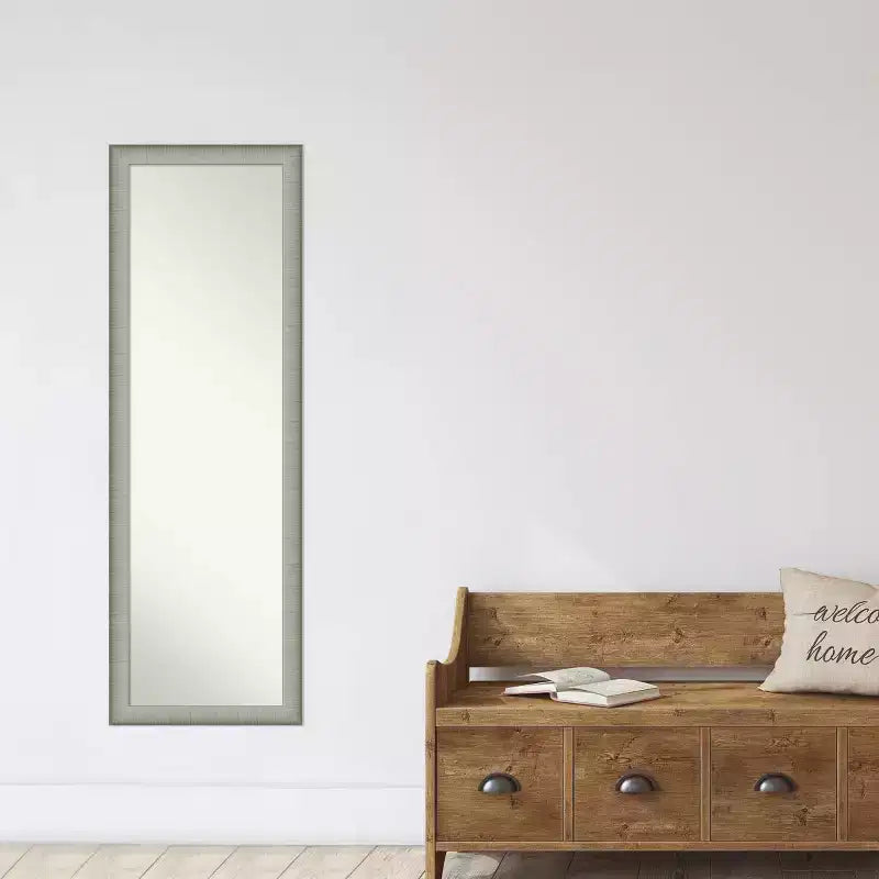 17" x 51" Elegant Brushed Framed On the Door Mirror Pewter - : Polystyrene Frame, Includes Mounting Hardware