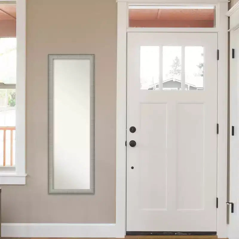 17" x 51" Elegant Brushed Framed On the Door Mirror Pewter - : Polystyrene Frame, Includes Mounting Hardware