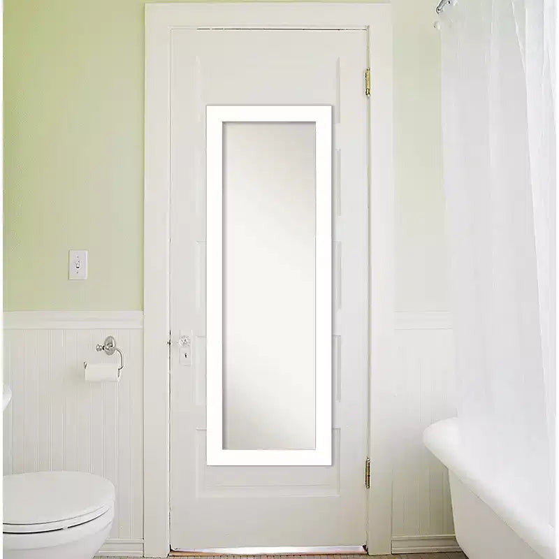 18"x52" Wedge Framed On the Door Mirror White: Modern Polystyrene Frame, No Assembly Required