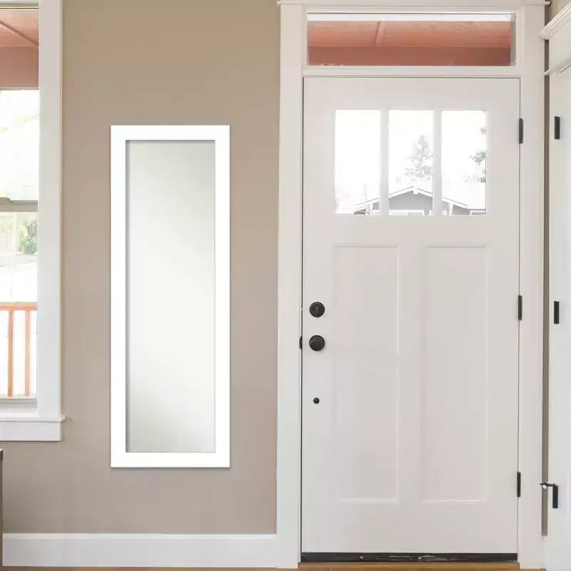 18"x52" Wedge Framed On the Door Mirror White: Modern Polystyrene Frame, No Assembly Required