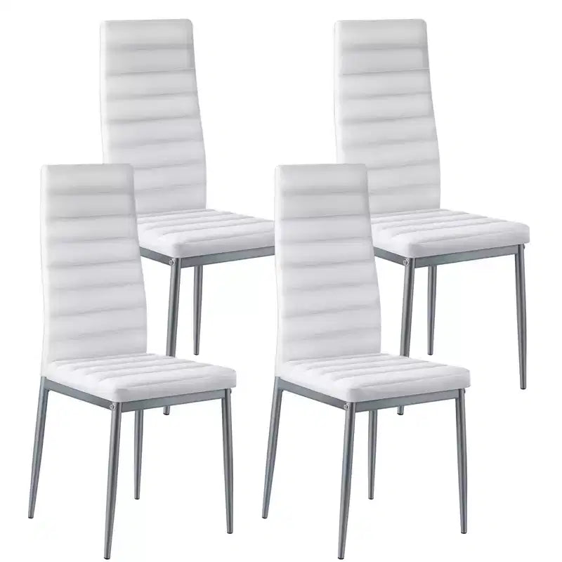 VEVOR Modern Dining Room Accent Chairs Set of 4,Upholstered Leather Side Chair for Dining Tables,Table Chair with Thick Cushions and Metal Legs,White