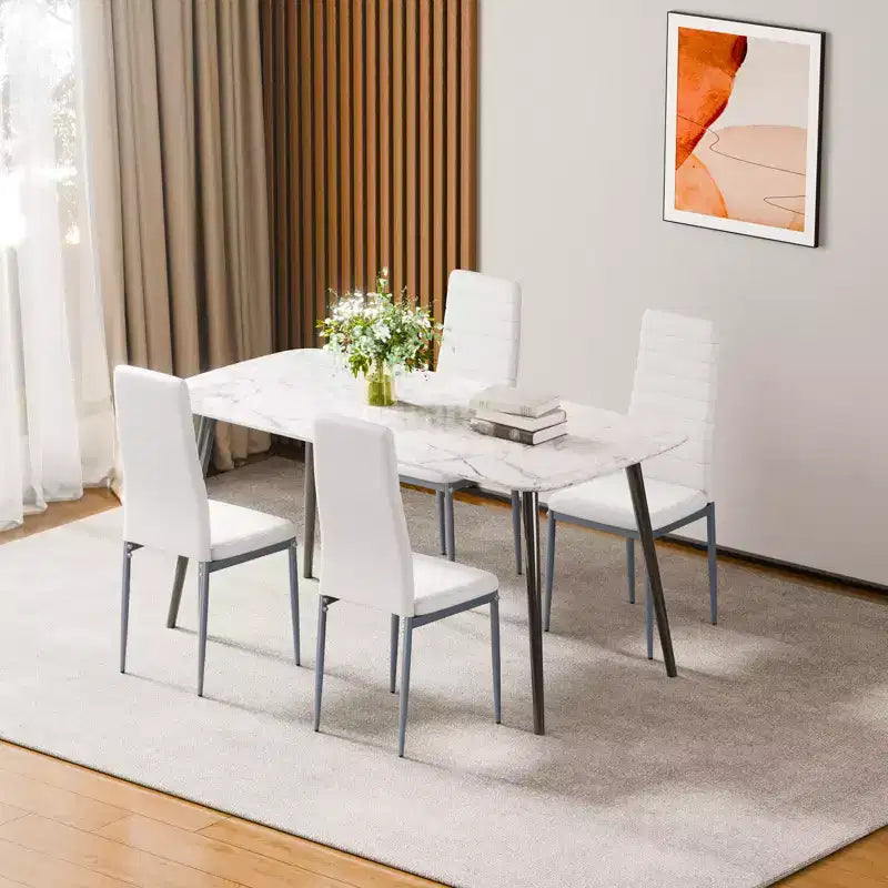 Modern Dining Room Accent Chairs Set of 4,Upholstered Leather Side Chair for Dining Tables,Table Chair with Thick Cushions and Metal Legs,White