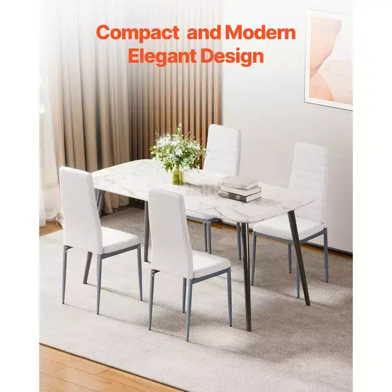 Modern Dining Room Accent Chairs Set of 4,Upholstered Leather Side Chair for Dining Tables,Table Chair with Thick Cushions and Metal Legs,White