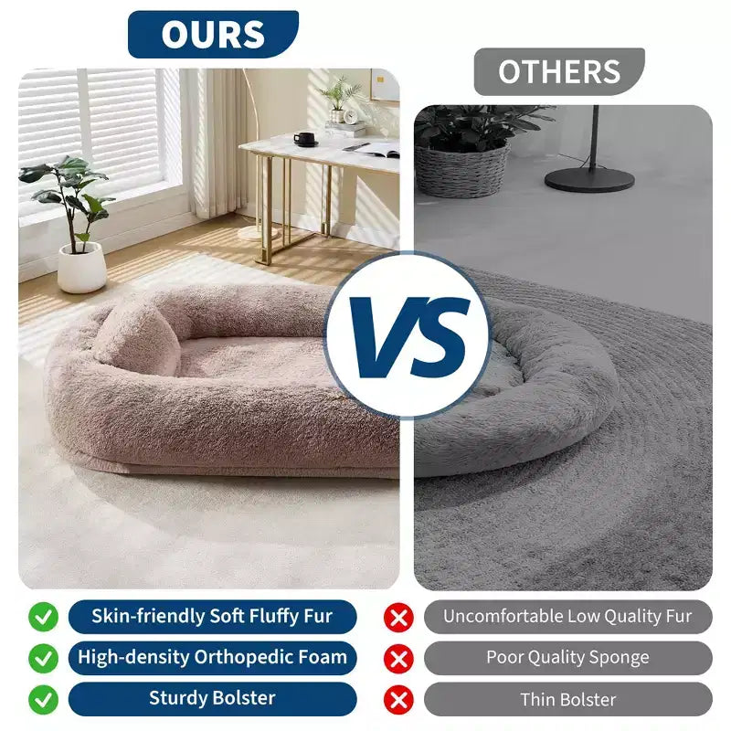 67x43x8 Human Dog Bed for Adult and Pets, No Assembly Required, Washable Fluffy Faux Fur, Orthopedic Dog Bed with Plump Pillow, Side Pocket