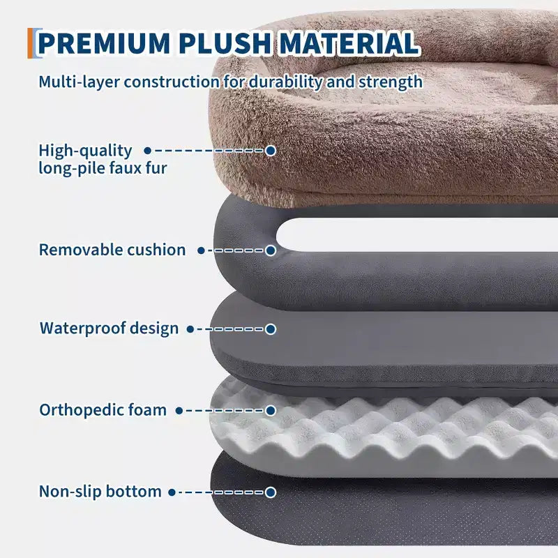 67x43x8 Human Dog Bed for Adult and Pets, No Assembly Required, Washable Fluffy Faux Fur, Orthopedic Dog Bed with Plump Pillow, Side Pocket