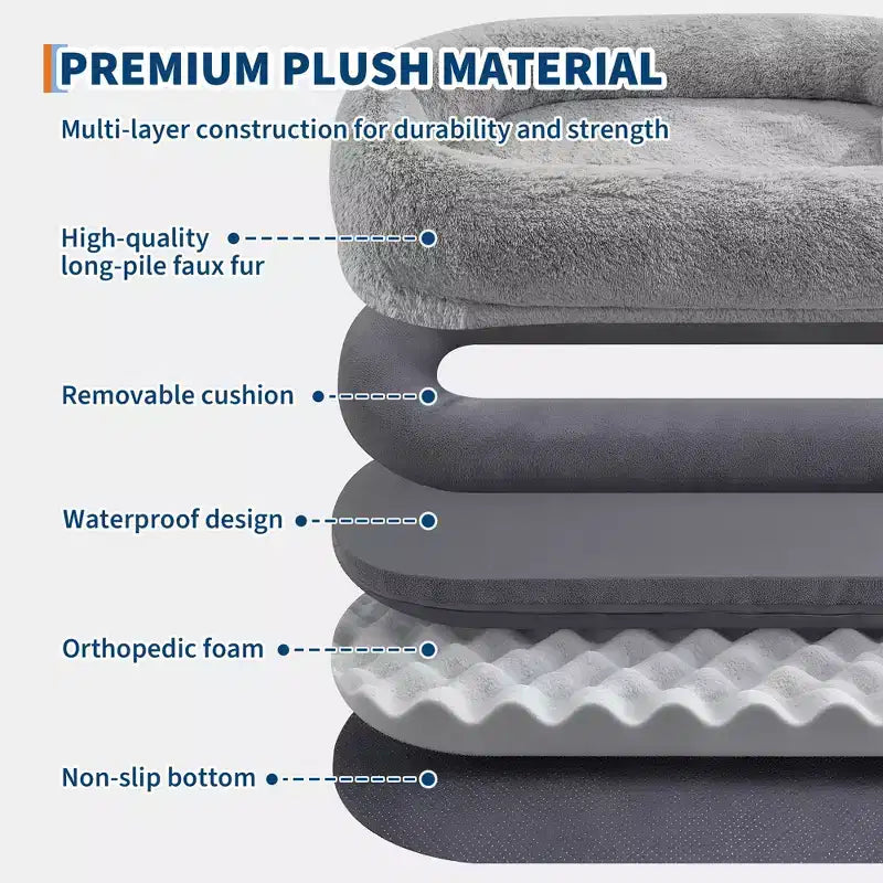 67x43x8 Human Dog Bed for Adult and Pets, No Assembly Required, Washable Fluffy Faux Fur, Orthopedic Dog Bed with Plump Pillow, Side Pocket