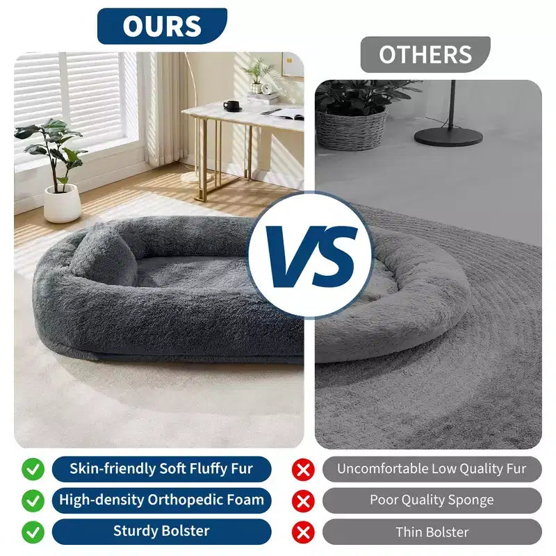 67x43x8 Human Dog Bed for Adult and Pets, No Assembly Required, Washable Fluffy Faux Fur, Orthopedic Dog Bed with Plump Pillow, Side Pocket