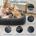 67x43x8 Human Dog Bed for Adult and Pets, No Assembly Required, Washable Fluffy Faux Fur, Orthopedic Dog Bed with Plump Pillow, Side Pocket