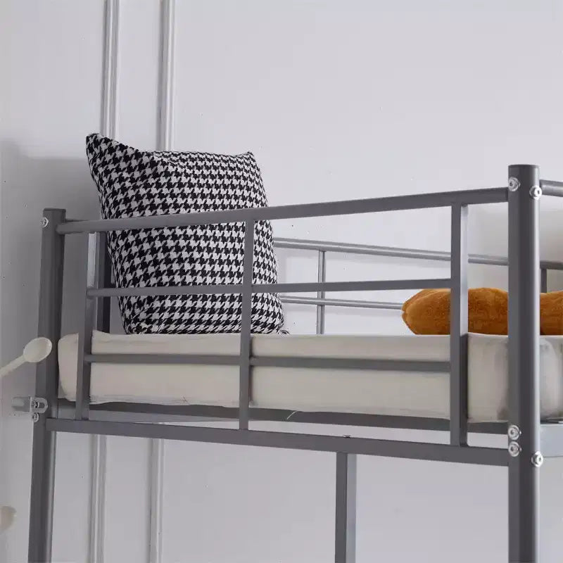 Full Loft Bed with Stairs Metal Single Loft Bunk Bed with Safety Guard Rails and 2 Side Ladder, No Spring Box Need