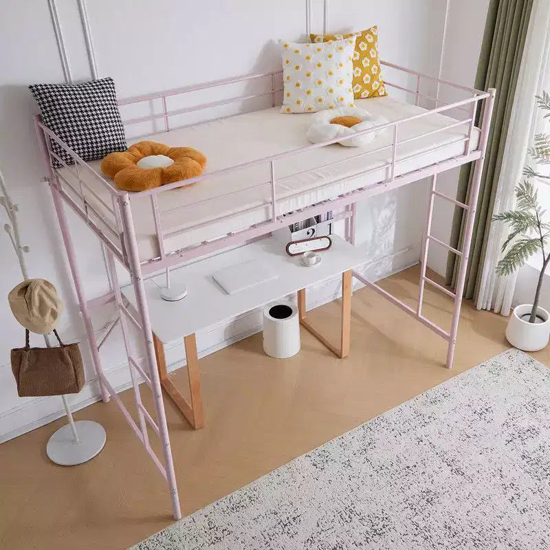 Full Loft Bed with Stairs Metal Single Loft Bunk Bed with Safety Guard Rails and 2 Side Ladder, No Spring Box Need