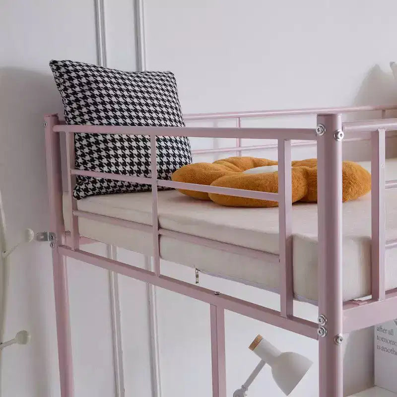 Full Loft Bed with Stairs Metal Single Loft Bunk Bed with Safety Guard Rails and 2 Side Ladder, No Spring Box Need