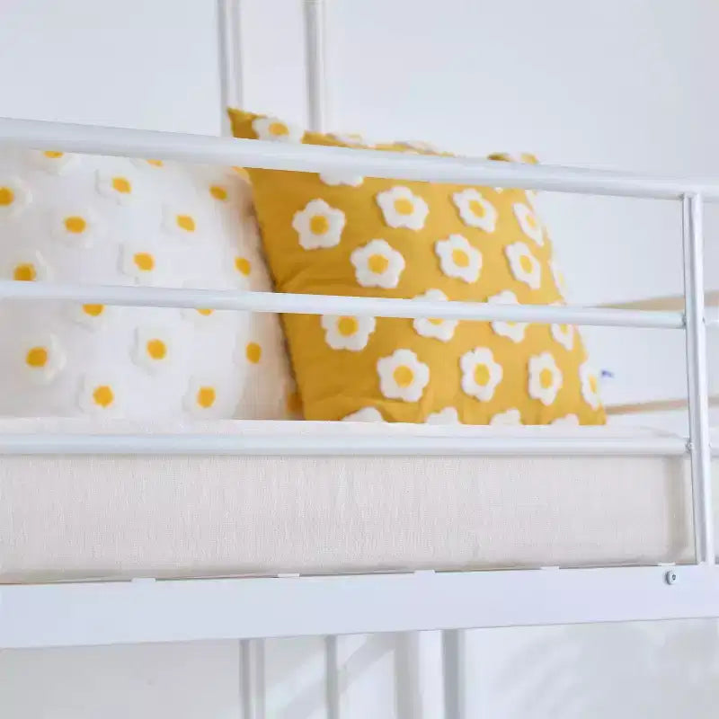 Full Loft Bed with Stairs Metal Single Loft Bunk Bed with Safety Guard Rails and 2 Side Ladder, No Spring Box Need