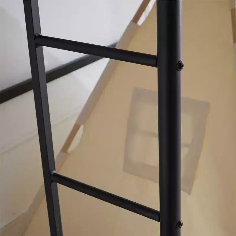 Full Loft Bed with Stairs Metal Single Loft Bunk Bed with Safety Guard Rails and 2 Side Ladder, No Spring Box Need
