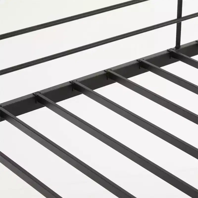 Full Loft Bed with Stairs Metal Single Loft Bunk Bed with Safety Guard Rails and 2 Side Ladder, No Spring Box Need