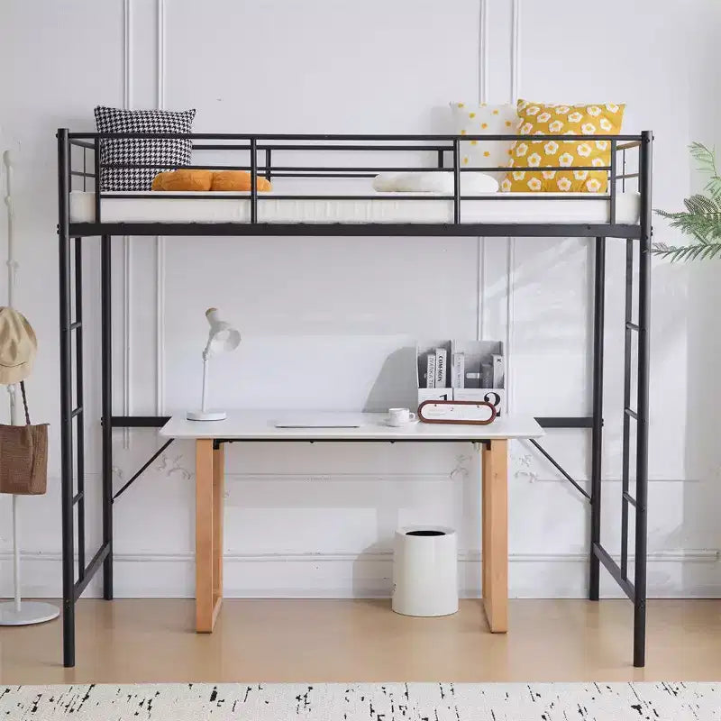 Karl Home Full Loft Bed with Stairs Metal Single Loft Bunk Bed with Safety Guard Rails and 2 Side Ladder, No Spring Box Need