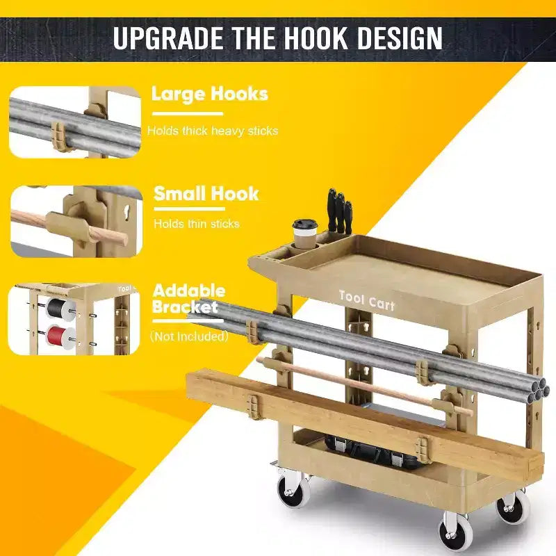 Heavy Duty Utility Cart 600LBS Capacity 2 Shelf Plastic Service Cart with 360 Degree Swivel Wheels for Garage Warehouse Workshop