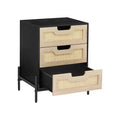 25 Tall Rattan Nightstand, Modern Farmhouse Bedside Table with 3 Natural Rattan Drawers, Sturdy Metal Legs, End Table for Bedroom or Living Room