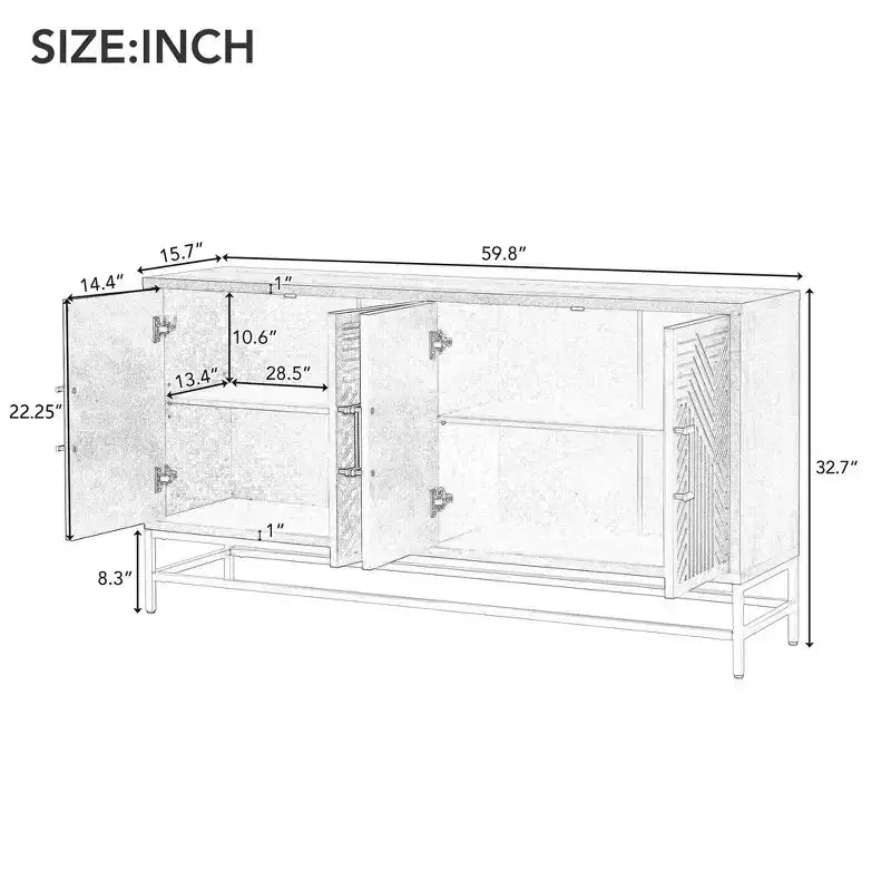 Retro-Style Storage Sideboard with Symmetrical Pattern, Stable Metal Legs & Versatile Display Top