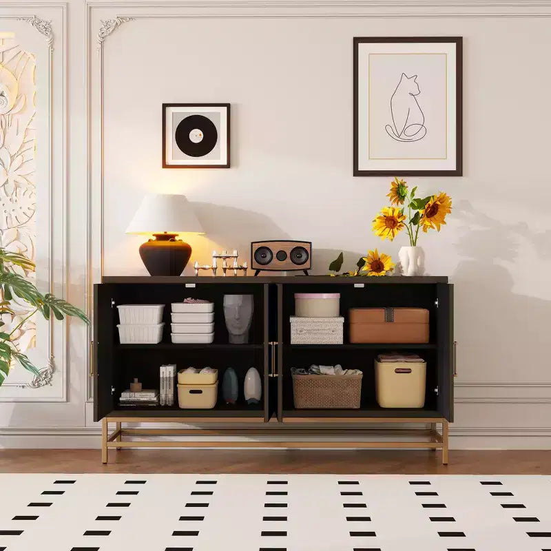 Retro-Style Storage Sideboard with Symmetrical Pattern, Stable Metal Legs & Versatile Display Top