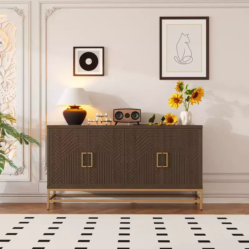Retro-Style Storage Sideboard with Symmetrical Pattern, Stable Metal Legs & Versatile Display Top
