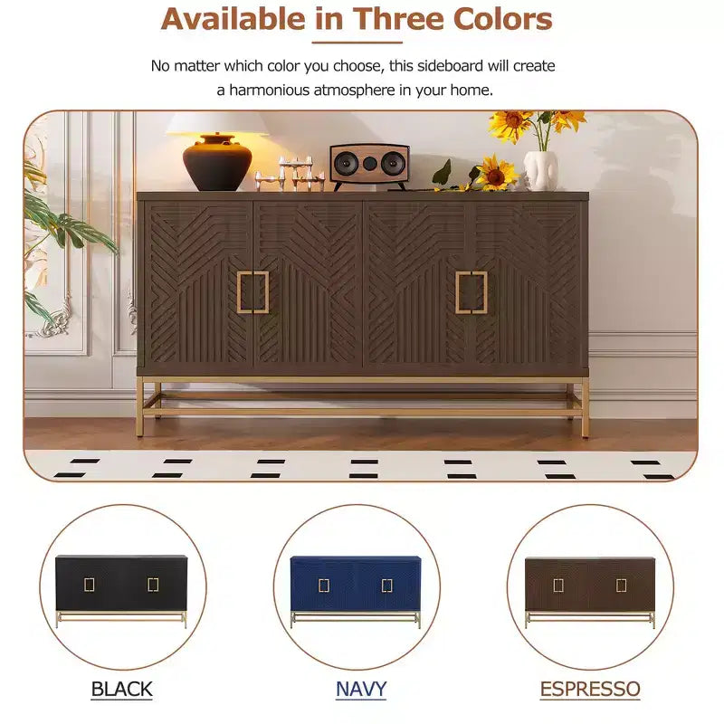 Retro-Style Storage Sideboard with Symmetrical Pattern, Stable Metal Legs & Versatile Display Top
