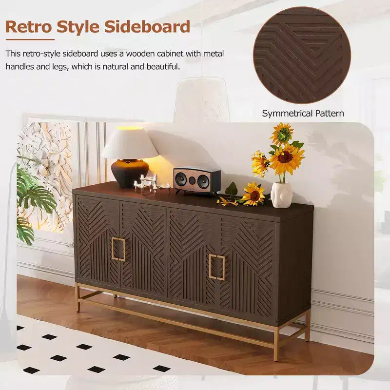 Retro-Style Storage Sideboard with Symmetrical Pattern, Stable Metal Legs & Versatile Display Top