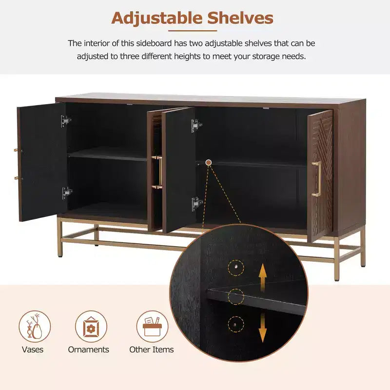 Retro-Style Storage Sideboard with Symmetrical Pattern, Stable Metal Legs & Versatile Display Top