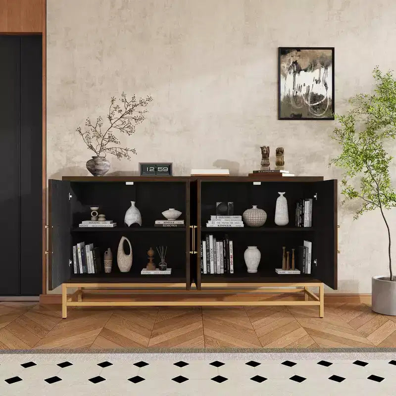Retro-Style Storage Sideboard with Symmetrical Pattern, Stable Metal Legs & Versatile Display Top