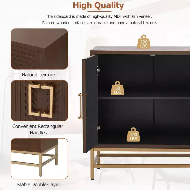 Retro-Style Storage Sideboard with Symmetrical Pattern, Stable Metal Legs & Versatile Display Top