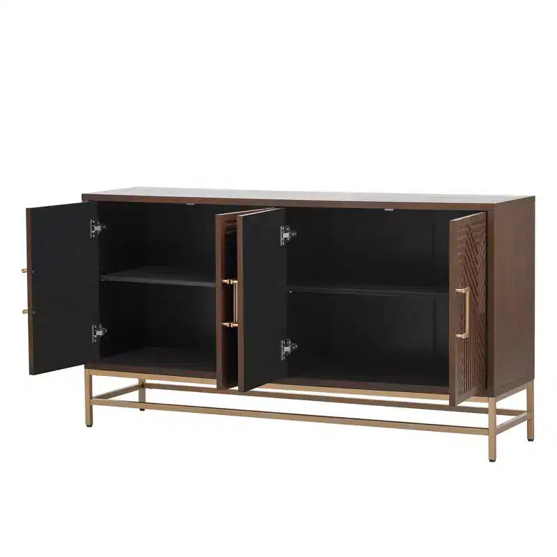 Retro-Style Storage Sideboard with Symmetrical Pattern, Stable Metal Legs & Versatile Display Top