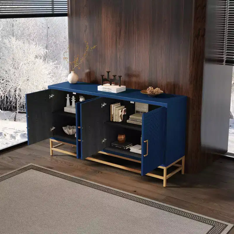 Retro-Style Storage Sideboard with Symmetrical Pattern, Stable Metal Legs & Versatile Display Top