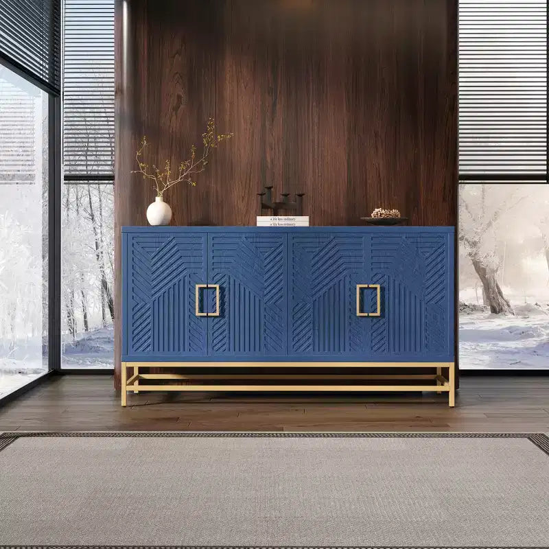 Retro-Style Storage Sideboard with Symmetrical Pattern, Stable Metal Legs & Versatile Display Top