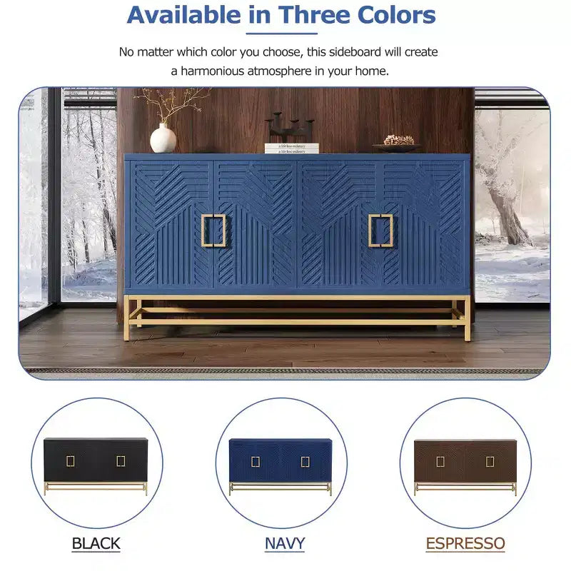 Retro-Style Storage Sideboard with Symmetrical Pattern, Stable Metal Legs & Versatile Display Top
