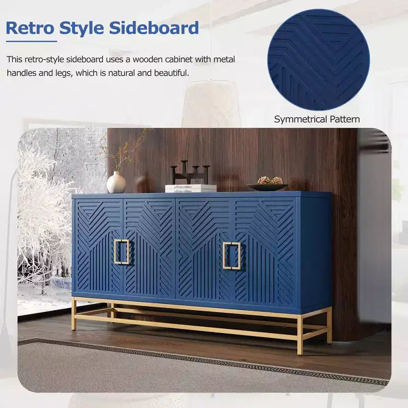 Retro-Style Storage Sideboard with Symmetrical Pattern, Stable Metal Legs & Versatile Display Top