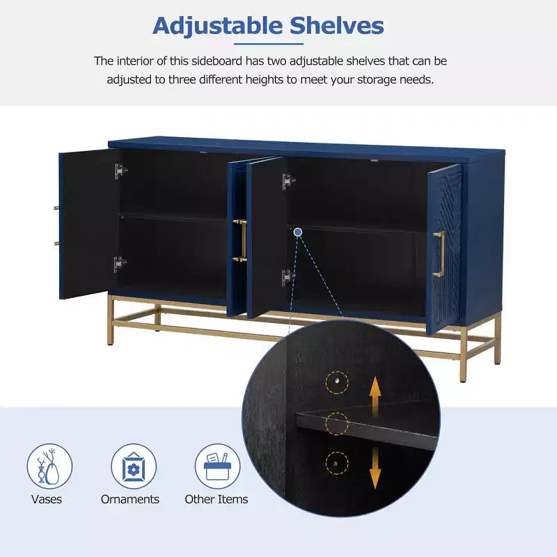 Retro-Style Storage Sideboard with Symmetrical Pattern, Stable Metal Legs & Versatile Display Top