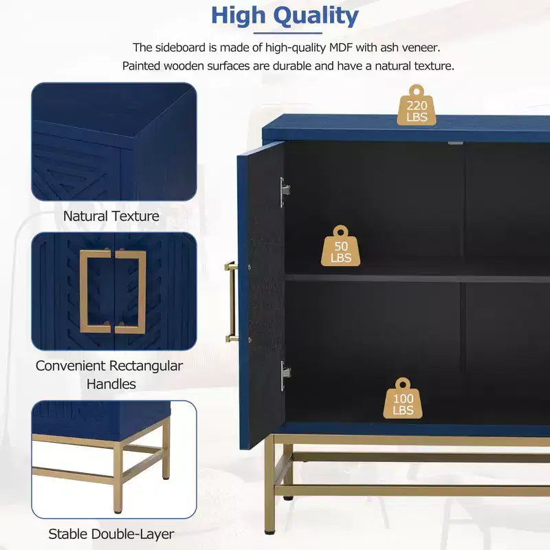 Retro-Style Storage Sideboard with Symmetrical Pattern, Stable Metal Legs & Versatile Display Top