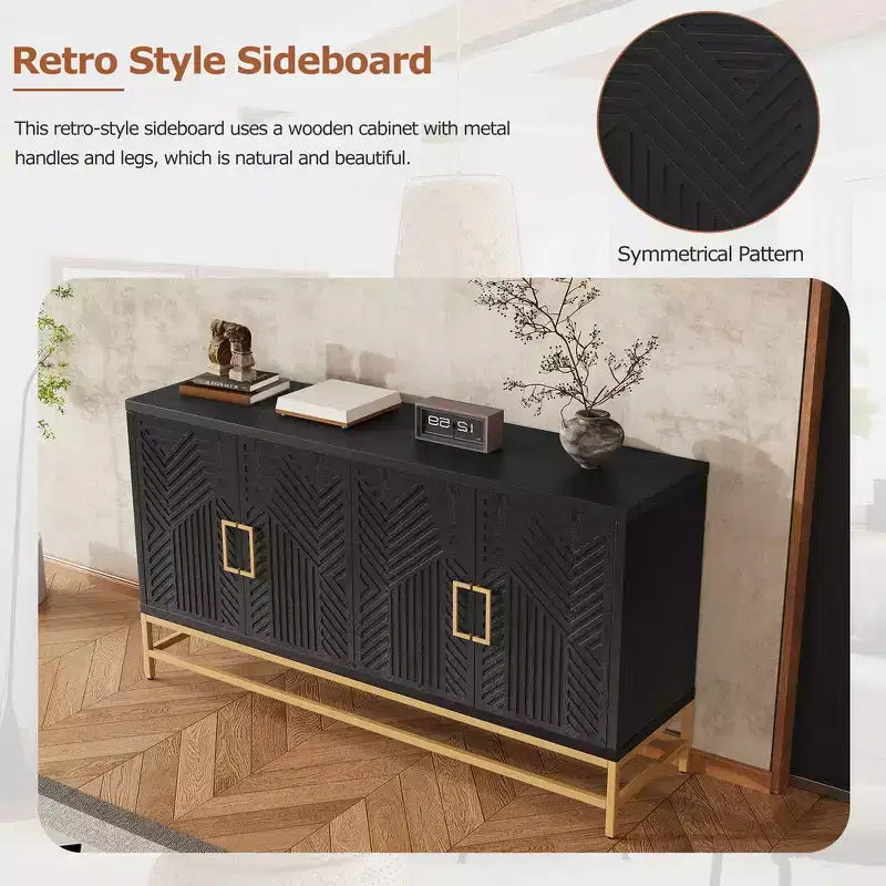 Retro-Style Storage Sideboard with Symmetrical Pattern, Stable Metal Legs & Versatile Display Top