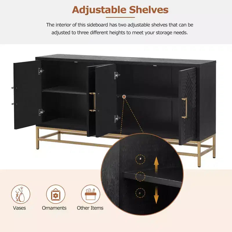 Retro-Style Storage Sideboard with Symmetrical Pattern, Stable Metal Legs & Versatile Display Top