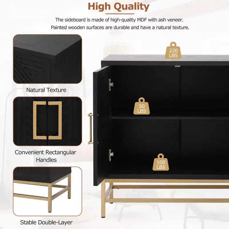Retro-Style Storage Sideboard with Symmetrical Pattern, Stable Metal Legs & Versatile Display Top