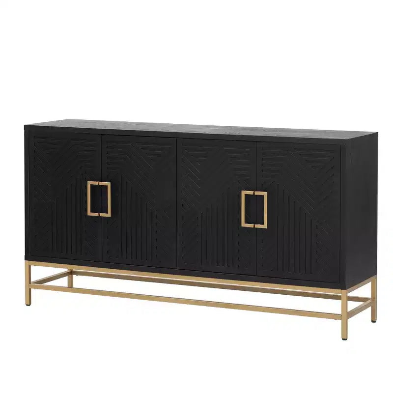 Retro-Style Storage Sideboard with Symmetrical Pattern, Stable Metal Legs & Versatile Display Top