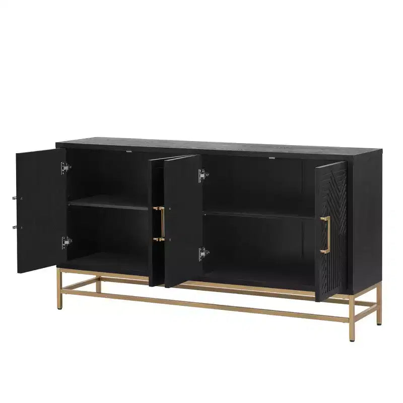 Retro-Style Storage Sideboard with Symmetrical Pattern, Stable Metal Legs & Versatile Display Top
