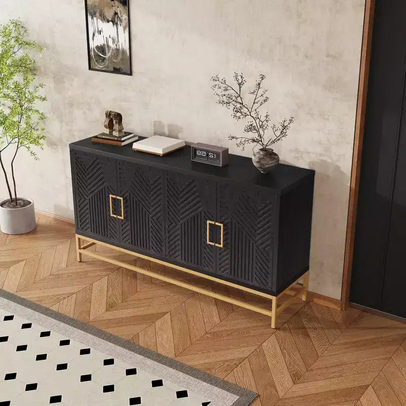 Whisen Retro-Style Storage Sideboard with Symmetrical Pattern, Stable Metal Legs & Versatile Display Top