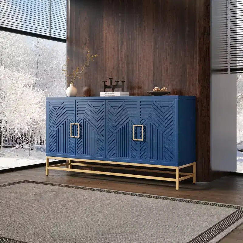 Buffet de rangement de style rétro avec motif symétrique, pieds métalliques stables et plateau polyvalent