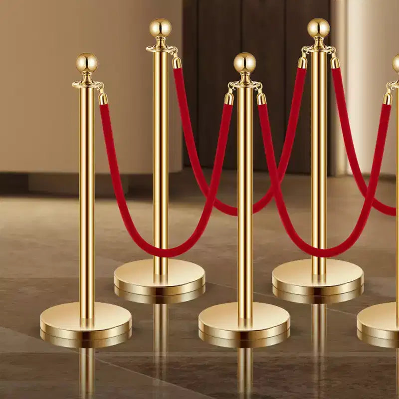 Stanchions and Velvet Ropes 8Pcs,Hollow Base with Stainless Steel Post,6Red Velvet Ropes and Posts,Crowd Control Barriers Gold Stanchions,Gold
