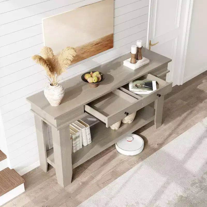 54-Inch 2-Drawer Console Table with Undershelf 2-Tier Modern Accent Table
