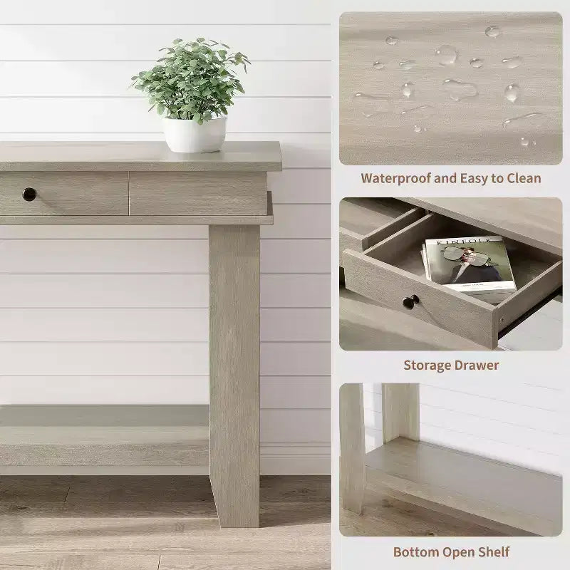 54-Inch 2-Drawer Console Table with Undershelf 2-Tier Modern Accent Table