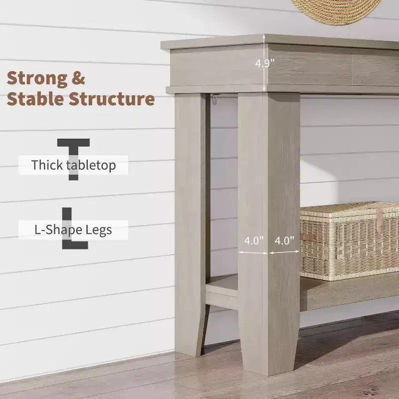 54-Inch 2-Drawer Console Table with Undershelf 2-Tier Modern Accent Table
